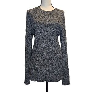 Lands End Drifter Medium Tall (10-12) Gray Cable Knit Crew Neck LS Sweater